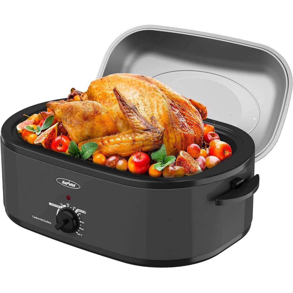 image:imageSunvivi Roaster Oven with SelfBasting Lid 20 Quart Electric Roaster with Removable Pan amp Rack 150450F FullRange Temperature Control with DefrostWarm Function Stainless Steel Grey