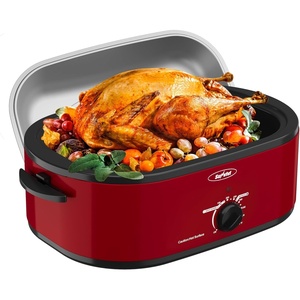 image:image22Quart Electric Roaster Oven with Removable Pan and SelfBasting Lid Perfect for Turkey Roasting with Temperature Control from 150 to 450F and CoolTouch HandlesBlackRed