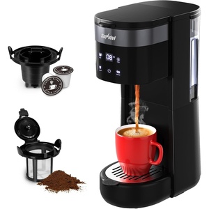 image:imageSUNVIVI 3in1 Single Serve Coffee Machine Brewer for KCup Pods Ground Coffee and Teas Brew Sizes 8 to 14oz 30oz Removable Water Reservoir 2 Cup Trays SelfCleaning Function  Black
