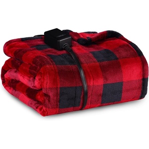 image:imageSUNVIVI Heated Blanket Throw Size Electric Blanket DoubleLayer Flannel with 4 Heating Settings 4 Hours Auto Off 5 Years Warranty ETL Certified Machine Washable Black amp Red 50 x 60