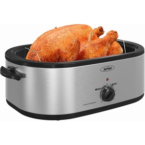 image:imageSUNVIVI OUTDOOR 18 QT Electric Roaster Oven with Viewing LidTurkey Roaster with Unique DefrostWarm FunctionLarge Removable Pan and CoolTouch Handles Stainless Steel WhiteSilver