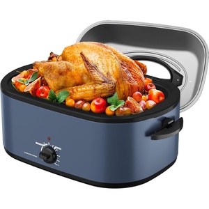image:imageSUNVIVIPRO Roaster Oven 28 Quart Electric Turkey Roaster with SelfBasting Lid Removable Pan amp Rack Variable Temp Control Stainless Steel GreyBlue
