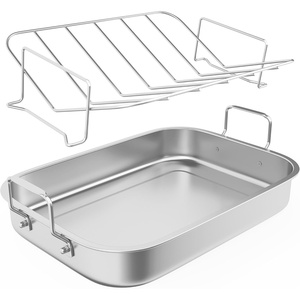 image:imageSunvivi 156 Roasting Pan with VShaped Rack Rectangular Lasagna Pan with Handle NonStick Stainless Steal Roaster for Turkey Chicken Vegetable Lasagna Heavy Duty amp Dishwasher Safe