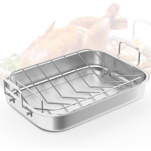 image:imageSunvivi 156 Roasting Pan with VShaped Rack Rectangular Lasagna Pan with Handle NonStick Stainless Steal Roaster for Turkey Chicken Vegetable Lasagna Heavy Duty amp Dishwasher Safe156
