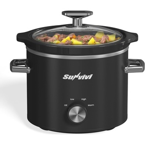 image:imageSunvivi 2 Quart Slow Cooker Small Slow Cooker with Removable Ceramic Pot Slow Cookers Food Warmer with 3 Heating Settings amp Dishwasher Safe Glass Lid GreyBlack