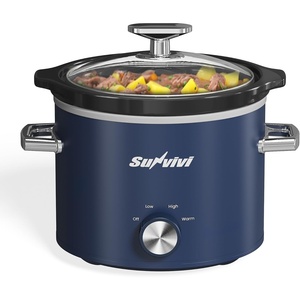 image:imageSunvivi 2 Quart Slow Cooker Small Slow Cooker with Removable Ceramic Pot Slow Cookers Food Warmer with 3 Heating Settings amp Dishwasher Safe Glass Lid GreyBlue
