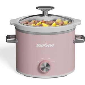 image:imageSunvivi 2 Quart Slow Cooker Small Slow Cooker with Removable Ceramic Pot Slow Cookers Food Warmer with 3 Heating Settings amp Dishwasher Safe Glass Lid GreyPink
