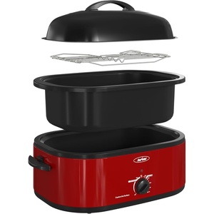image:imageSunvivi 20Quart Roaster Oven with SelfBasting Lid Electric Turkey Roaster Oven with Removable Pan and Rack Stainless Steel BlackRed