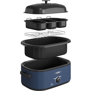 image:imageSunvivi 24 QT Electric Roaster Oven with SelfBasting Lid 3 Compartments and Keep Warm Function FullRange Temperature Control 150450F Stainless SteelBlue