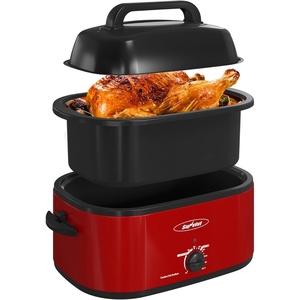 image:imageSunvivi 28 Quart Electric Roaster Oven Turkey Roaster with Lid Electric Roasters with Removable Pan Large RoasterVisible amp Selfbasting Lid Fast Heating amp Thawwarming SettingSilverRed