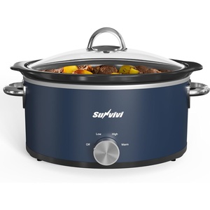 image:imageSunvivi 4QT Programmable Slow Cooker with Locking Lid Removable Ceramic Pot 3 Heating Settings amp Timer DishwasherSafe Stainless SteelBlue