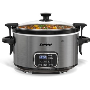 image:imageSunvivi 4QT Programmable Slow Cooker with Locking Lid Removable Ceramic Pot 3 Heating Settings amp Timer DishwasherSafe Stainless SteelGrey