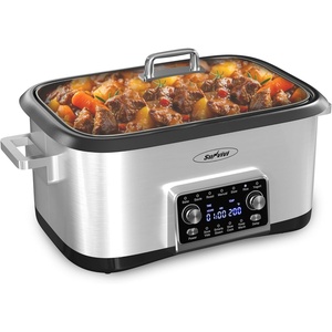image:imageSunvivi 8 Quart Slow Cooker Roaster Oven 12 in 1 Programmable MultiCooker with Digital Timer Temp Control Keep Warm Removable Nonstick Aluminum Pot amp DishwasherSafe Glass Lid Stainless Steel