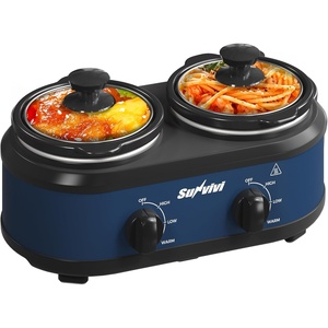 image:imageSunvivi Double Slow Cooker2 Pot Small Mini Crock Buffet Servers and WarmerDual Pot Oval Manual Slow Cooker with Adjustable Temp Removable Ceramic PotStainless Steel Total 2  125 Quarts Blackblue