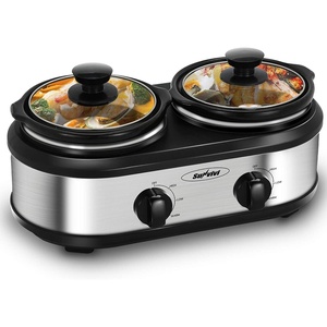 image:imageSunvivi Dual Slow Cooker Buffet Server and Food Warmer Small Mini Pot with 3 Adjustable Temp amp 2 Visible Glass Lids for Parties Holidays and Entertaining Stainless Steel 2  125 QuartsSilver