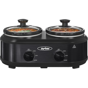 image:imageSunvivi Dual Slow Cooker Buffet Server and Food Warmer Small Mini Pot with 3 Adjustable Temp amp 2 Visible Glass Lids for Parties Holidays and Entertaining Stainless Steel 2  125 QuartsBlack