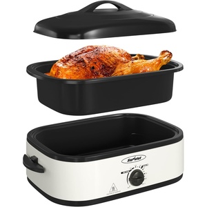 image:imageSunvivi Electric Roaster Oven with SelfBasting Lid 14Quart Turkey Roaster Oven with Removable Pan and Rack Stainless Steel WhiteWhite