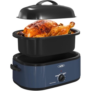 image:imageSunvivi Roaster Oven Electric Roaster Oven with Viewing Lid 28lb 24Quart Turkey Roaster with Unique DefrostWarm Function Large Roaster with Removable Pan amp Rack Stainless Steel WhiteBlue