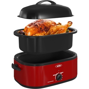 image:imageSunvivi Roaster Oven Electric Roaster Oven with Viewing Lid 28lb 24Quart Turkey Roaster with Unique DefrostWarm Function Large Roaster with Removable Pan amp Rack Stainless Steel WhiteRed