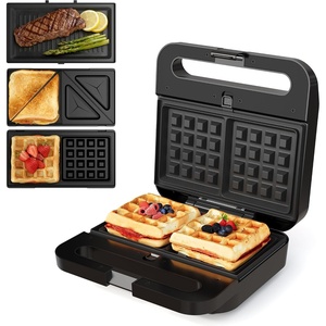 image:imageSunvivi Sandwich Maker Panini Press Waffle Maker with Removable Plates 3 in 1 Sandwich Maker Press with NonStick Plates Indicator Lights amp Cool Touch Handle 750W BlackBlackGlassTopB