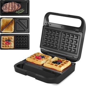 image:imageSunvivi Sandwich Maker Panini Press Waffle Maker with Removable Plates 3 in 1 Sandwich Maker Press with NonStick Plates Indicator Lights amp Cool Touch Handle 750W BlackBlackGlassTopA