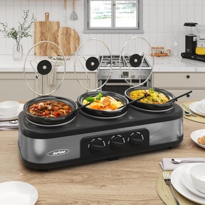 image:imageSunvivi Slow Cooker with 10 Cooking Liners Triple Slow Cooker Buffet Server 3 Pot Food Warmer for Parties with 3 Spoons  Lid RestsAdjustable Temp 3  15 Quarts SilverGrey  Triple 15QT