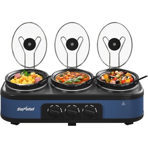 image:imageSunvivi Triple Slow Cooker Buffet Servers and Warmer3 Pot Food Small Mini Manual Slow Cooker with Adjustable Temp Stainless Steel Lid RestsRemovable Ceramic Pot 3  15 Quarts Redblue