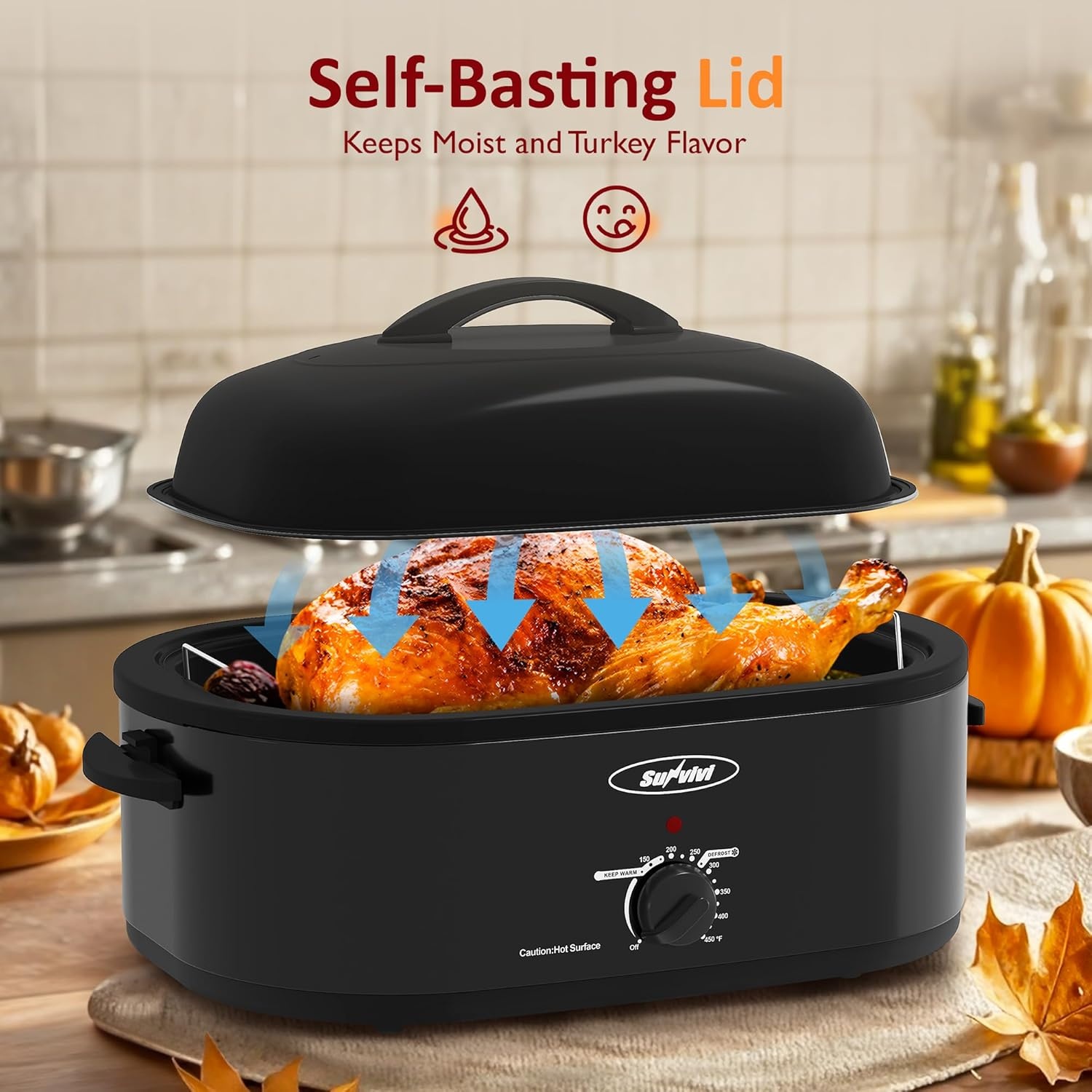 image:imageSunvivi Electric Roaster 24 Quart Electric Roaster Oven with SelfBasting Lid Turkey Roaster Oven Buffet with Removable Pan CoolTouch Handles BlackBlack