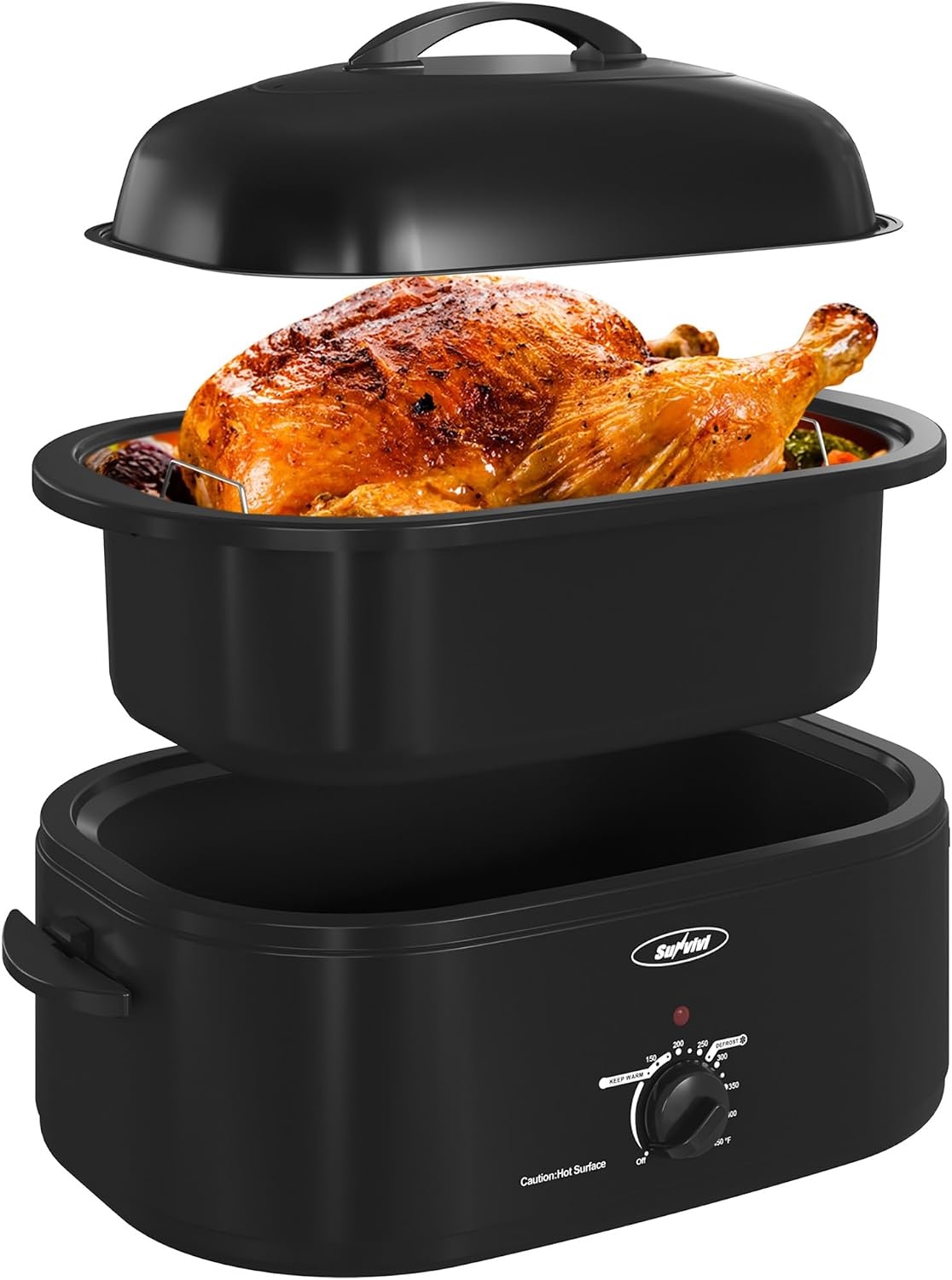 image:imageSunvivi Electric Roaster 24 Quart Electric Roaster Oven with SelfBasting Lid Turkey Roaster Oven Buffet with Removable Pan CoolTouch Handles BlackBlack