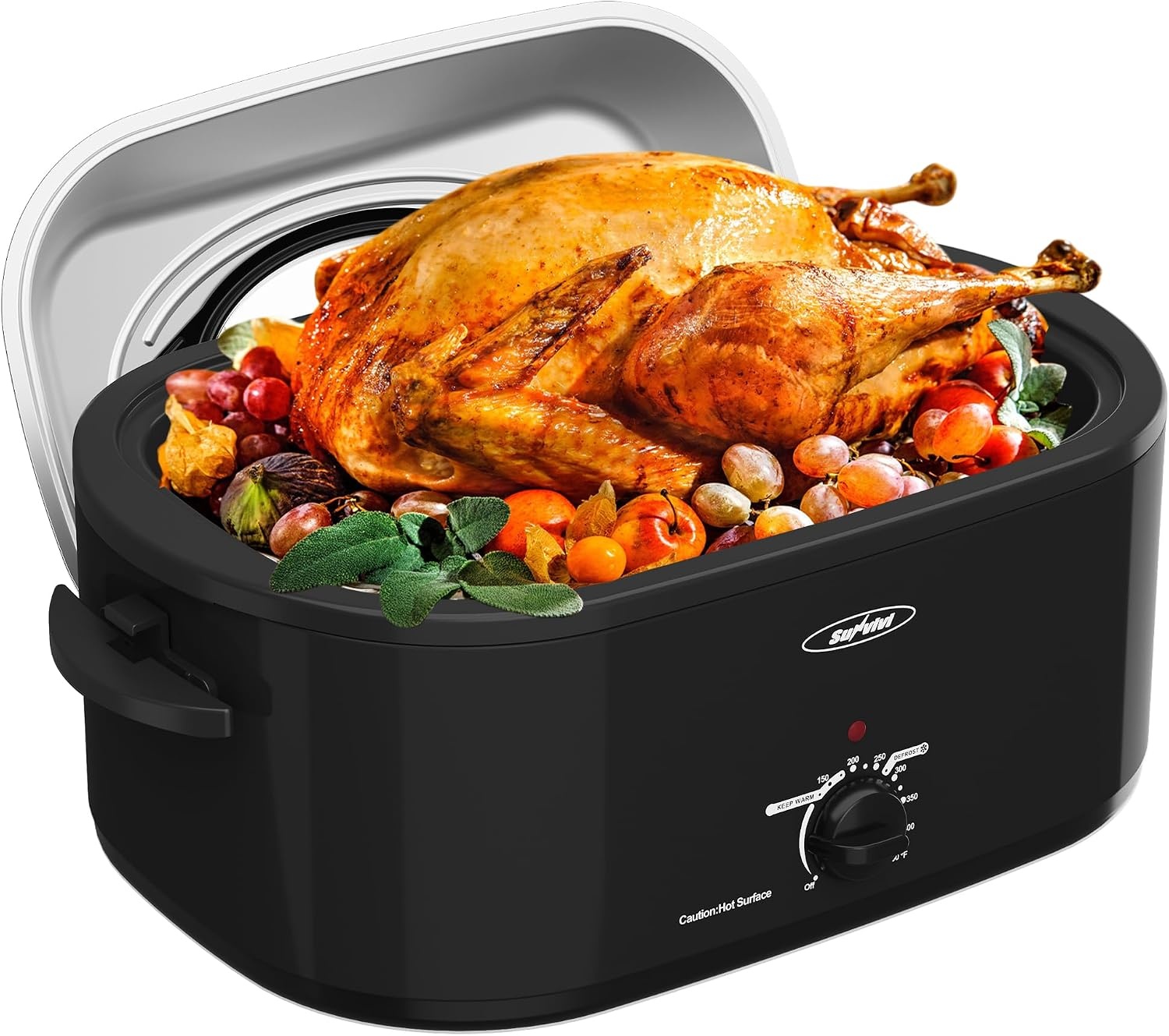 image:imageSunvivi Electric Roaster 24 Quart Electric Roaster Oven with SelfBasting Lid Turkey Roaster Oven Buffet with Removable Pan CoolTouch Handles BlackBlack