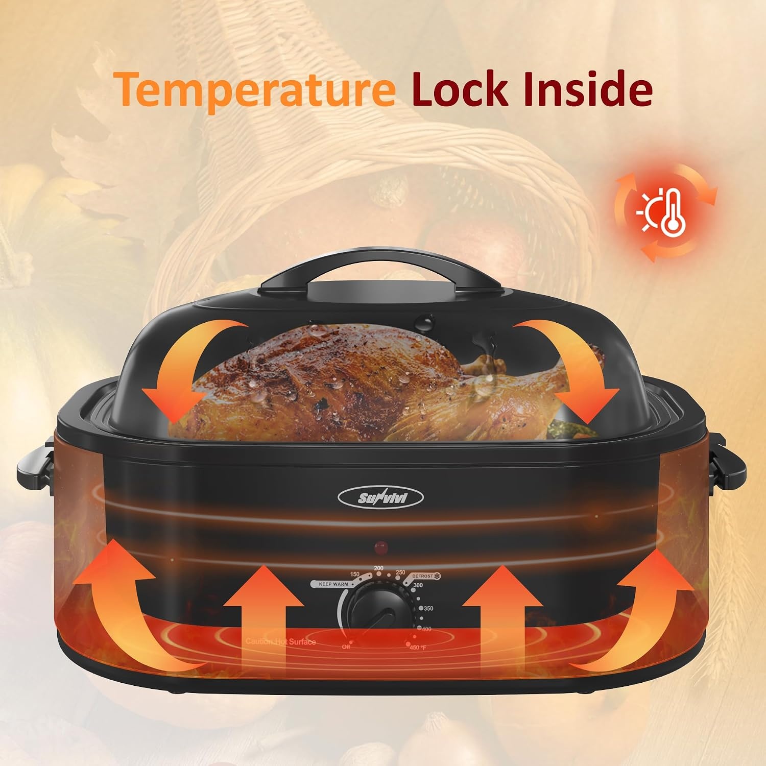 image:imageSunvivi Electric Roaster 24 Quart Electric Roaster Oven with SelfBasting Lid Turkey Roaster Oven Buffet with Removable Pan CoolTouch Handles BlackBlack