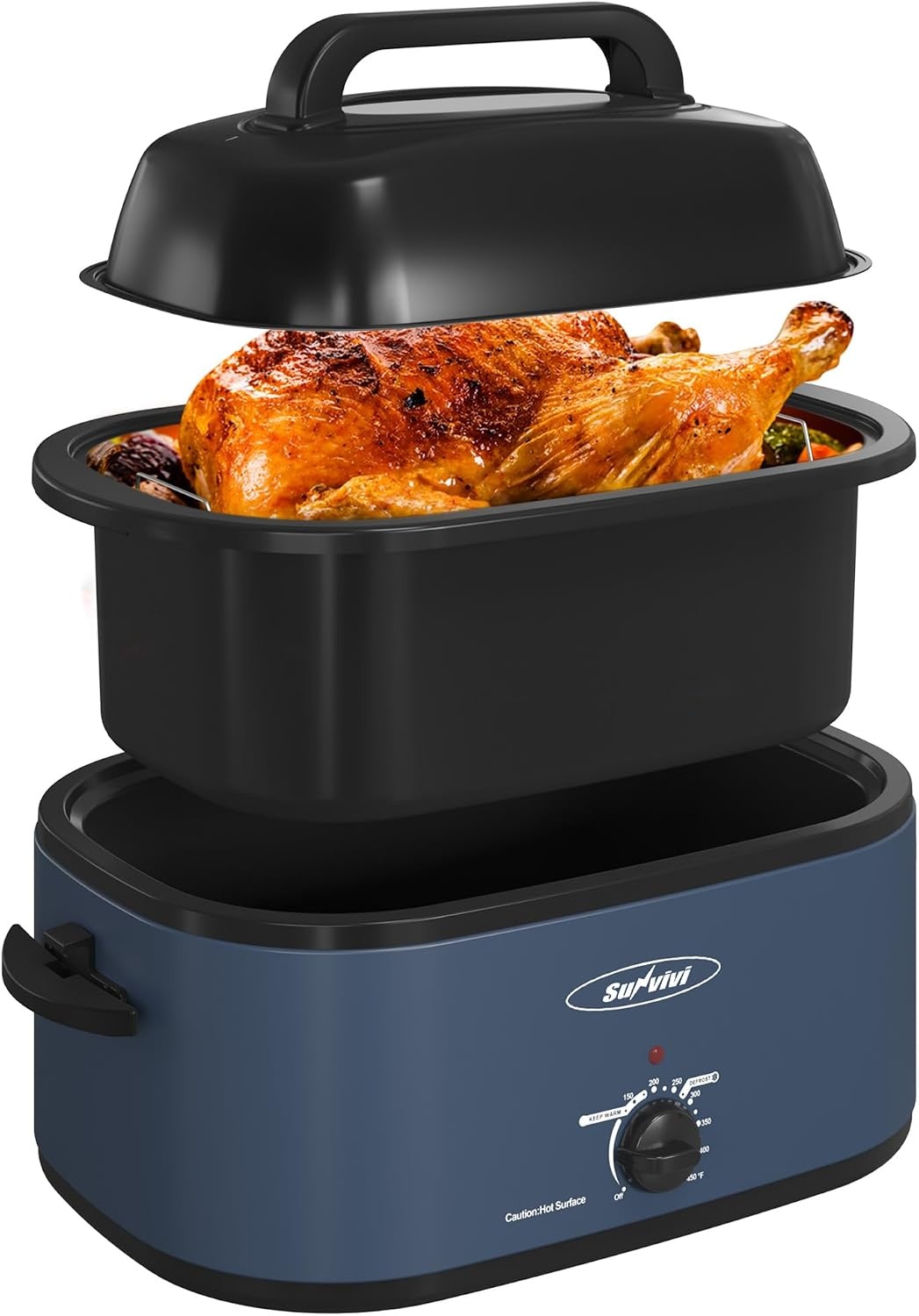 image:imageSunvivi Electric Roaster 24 Quart Electric Roaster Oven with SelfBasting Lid Turkey Roaster Oven Buffet with Removable Pan CoolTouch Handles BlackBlue