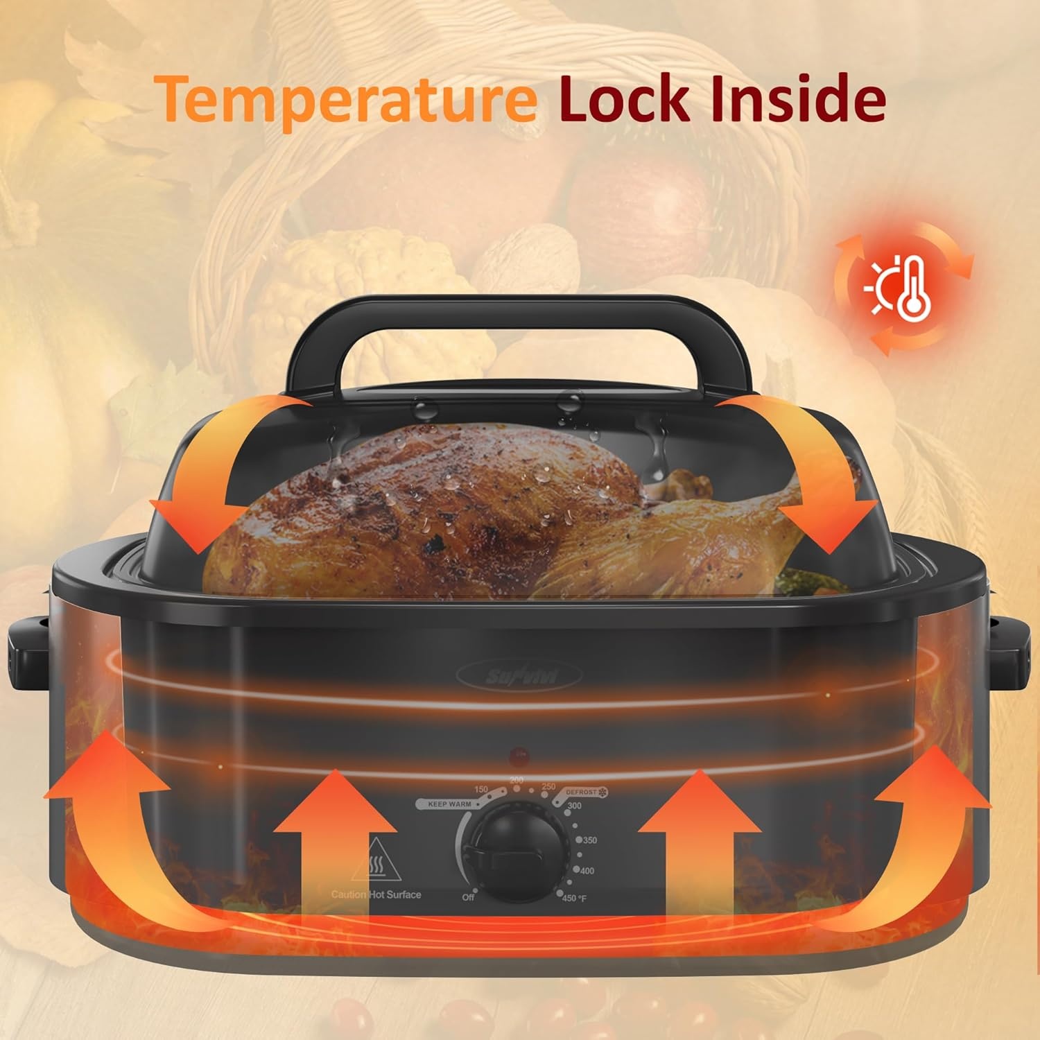 image:imageSunvivi Electric Roaster 24 Quart Electric Roaster Oven with SelfBasting Lid Turkey Roaster Oven Buffet with Removable Pan CoolTouch Handles BlackGrey
