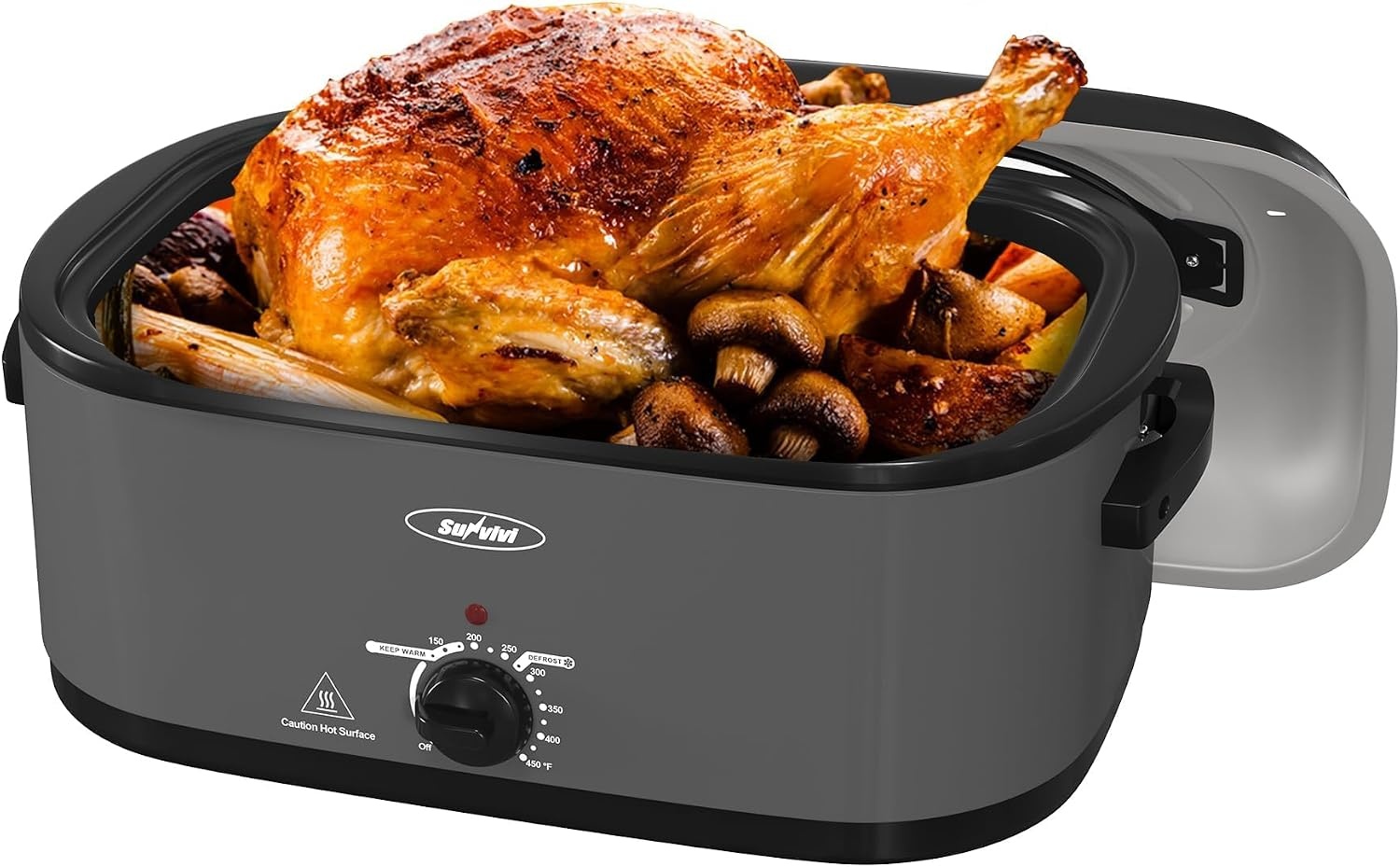 image:imageSunvivi Electric Roaster 24 Quart Electric Roaster Oven with SelfBasting Lid Turkey Roaster Oven Buffet with Removable Pan CoolTouch Handles BlackGrey