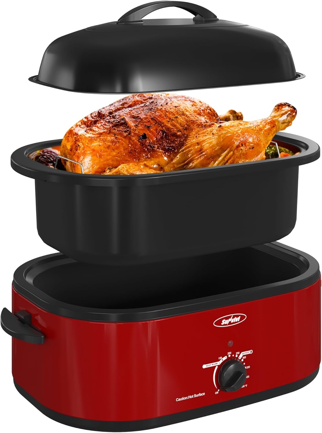 image:imageSunvivi Electric Roaster 24 Quart Electric Roaster Oven with SelfBasting Lid Turkey Roaster Oven Buffet with Removable Pan CoolTouch Handles BlackRed