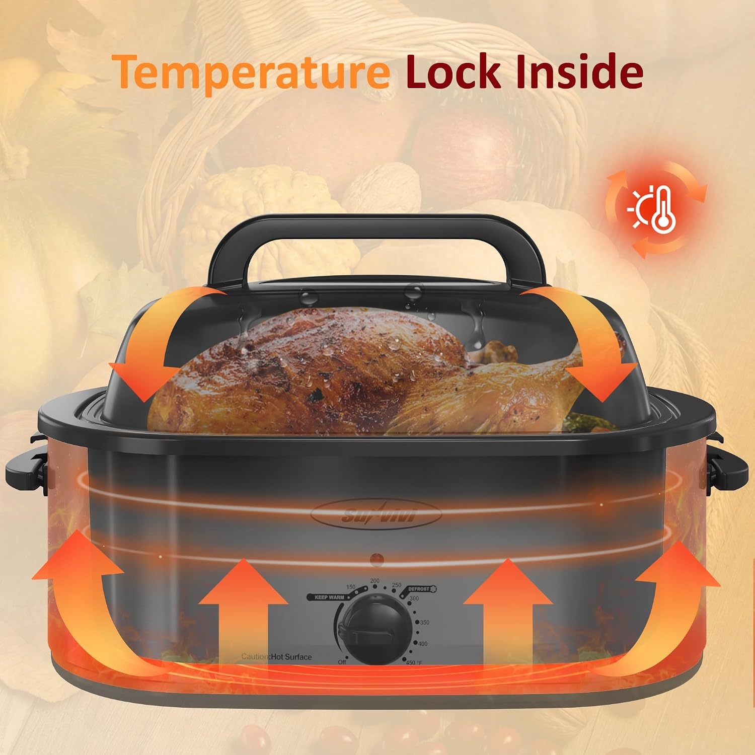 image:imageSunvivi Electric Roaster 24 Quart Electric Roaster Oven with SelfBasting Lid Turkey Roaster Oven Buffet with Removable Pan CoolTouch Handles BlackSilver