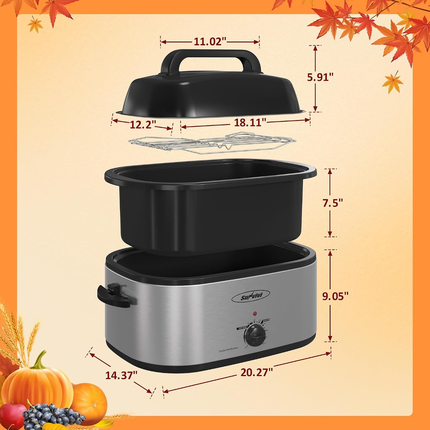 image:imageSunvivi Electric Roaster 24 Quart Electric Roaster Oven with SelfBasting Lid Turkey Roaster Oven Buffet with Removable Pan CoolTouch Handles BlackSilver