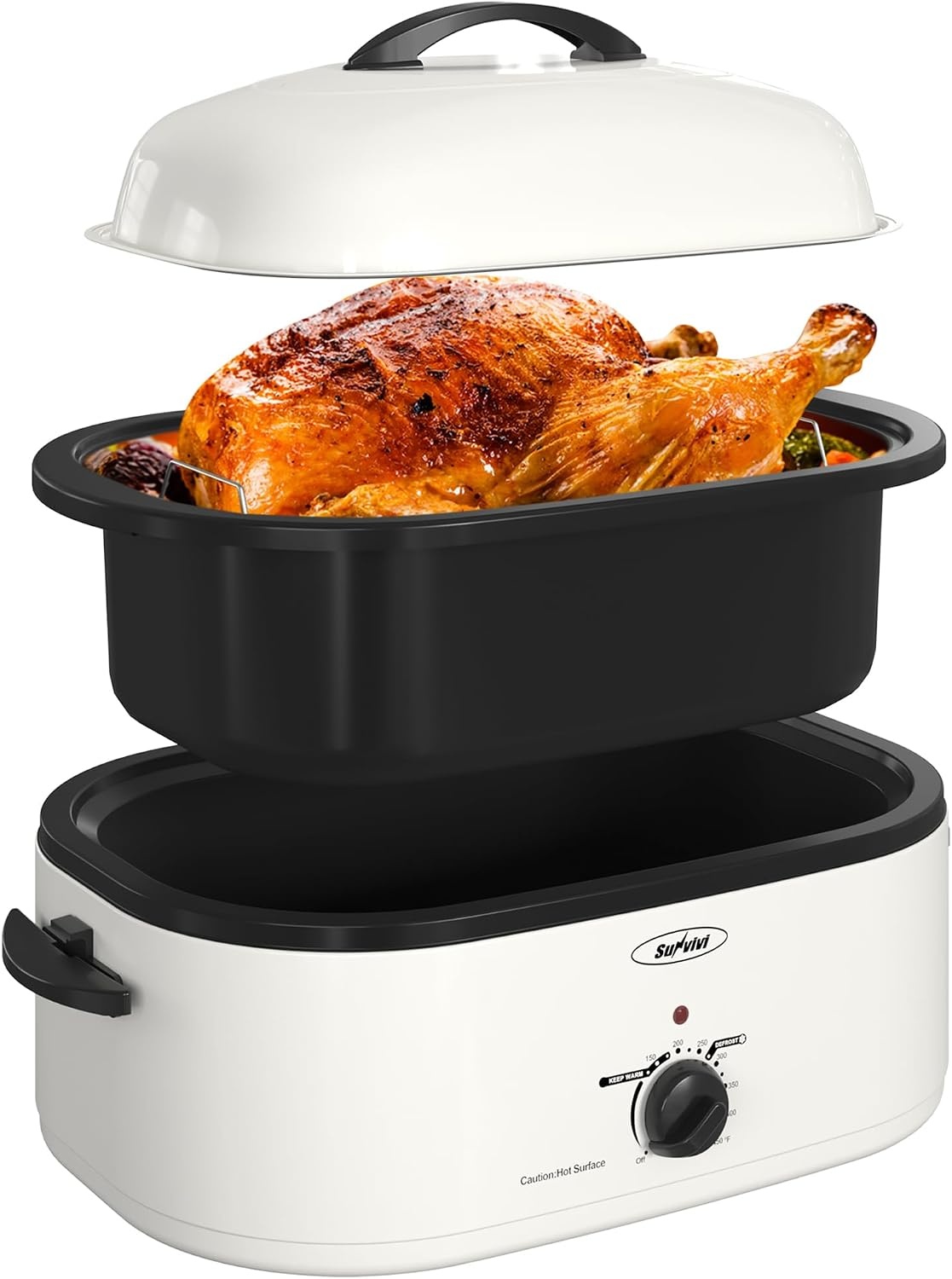 image:imageSunvivi Electric Roaster 24 Quart Electric Roaster Oven with SelfBasting Lid Turkey Roaster Oven Buffet with Removable Pan CoolTouch Handles BlackWhite