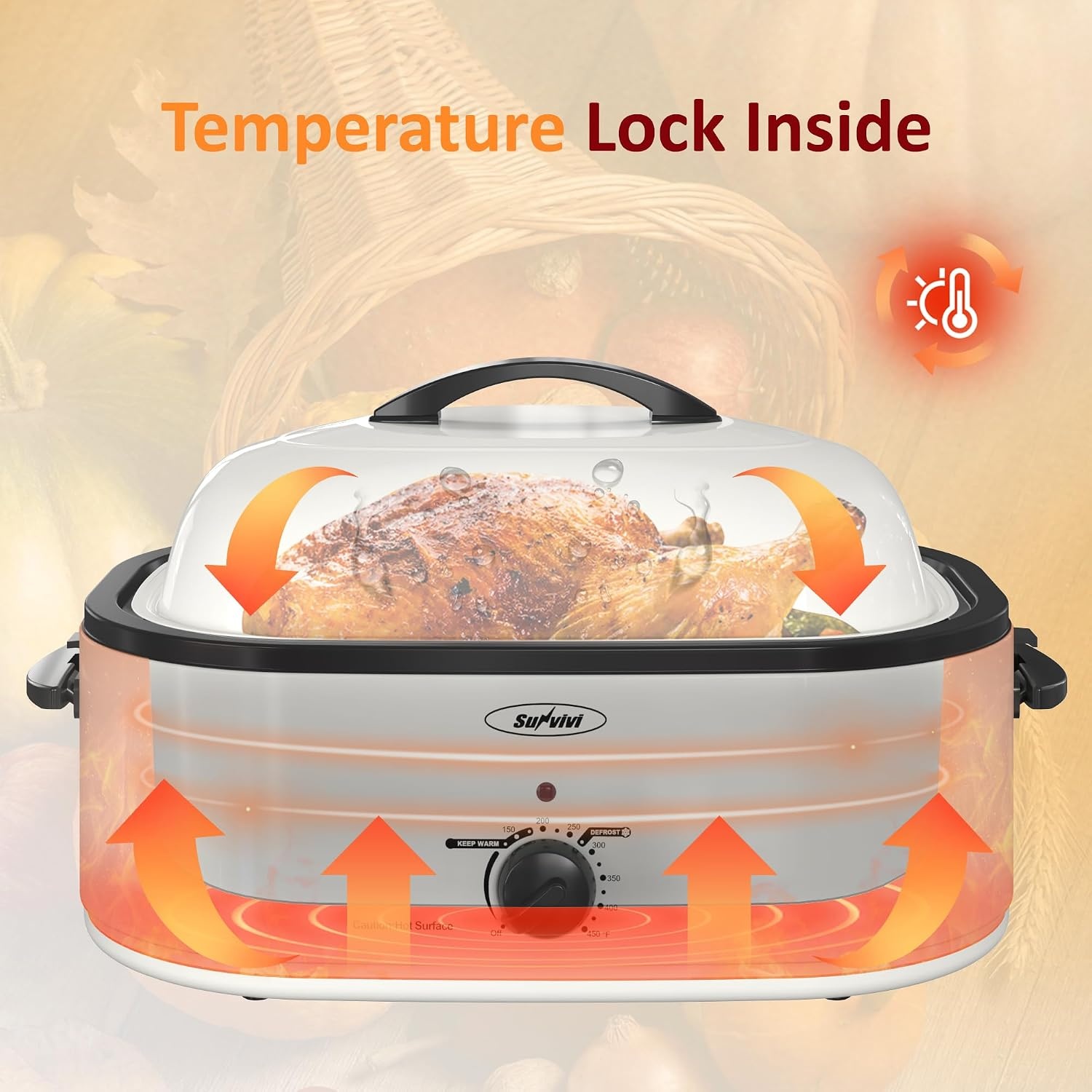 image:imageSunvivi Electric Roaster 24 Quart Electric Roaster Oven with SelfBasting Lid Turkey Roaster Oven Buffet with Removable Pan CoolTouch Handles BlackWhite