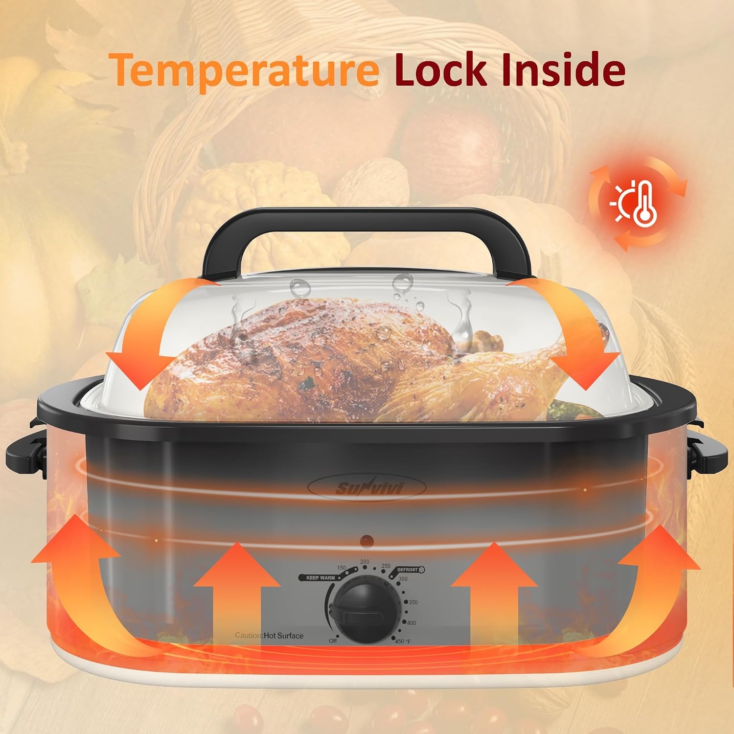 image:imageSunvivi Electric Roaster 24 Quart Electric Roaster Oven with SelfBasting Lid Turkey Roaster Oven Buffet with Removable Pan CoolTouch Handles BlackWhite