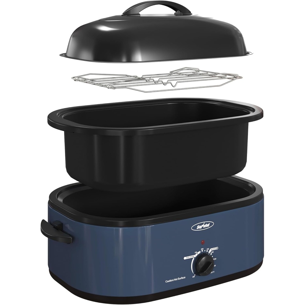 image:imageSunvivi Electric Roaster 24 Quart Electric Roaster Oven with SelfBasting Lid Turkey Roaster Oven Buffet with Removable Pan CoolTouch Handles BlackBlue